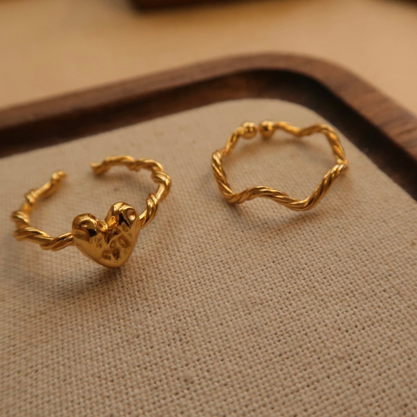 Golden Heart Wavy Open Ring