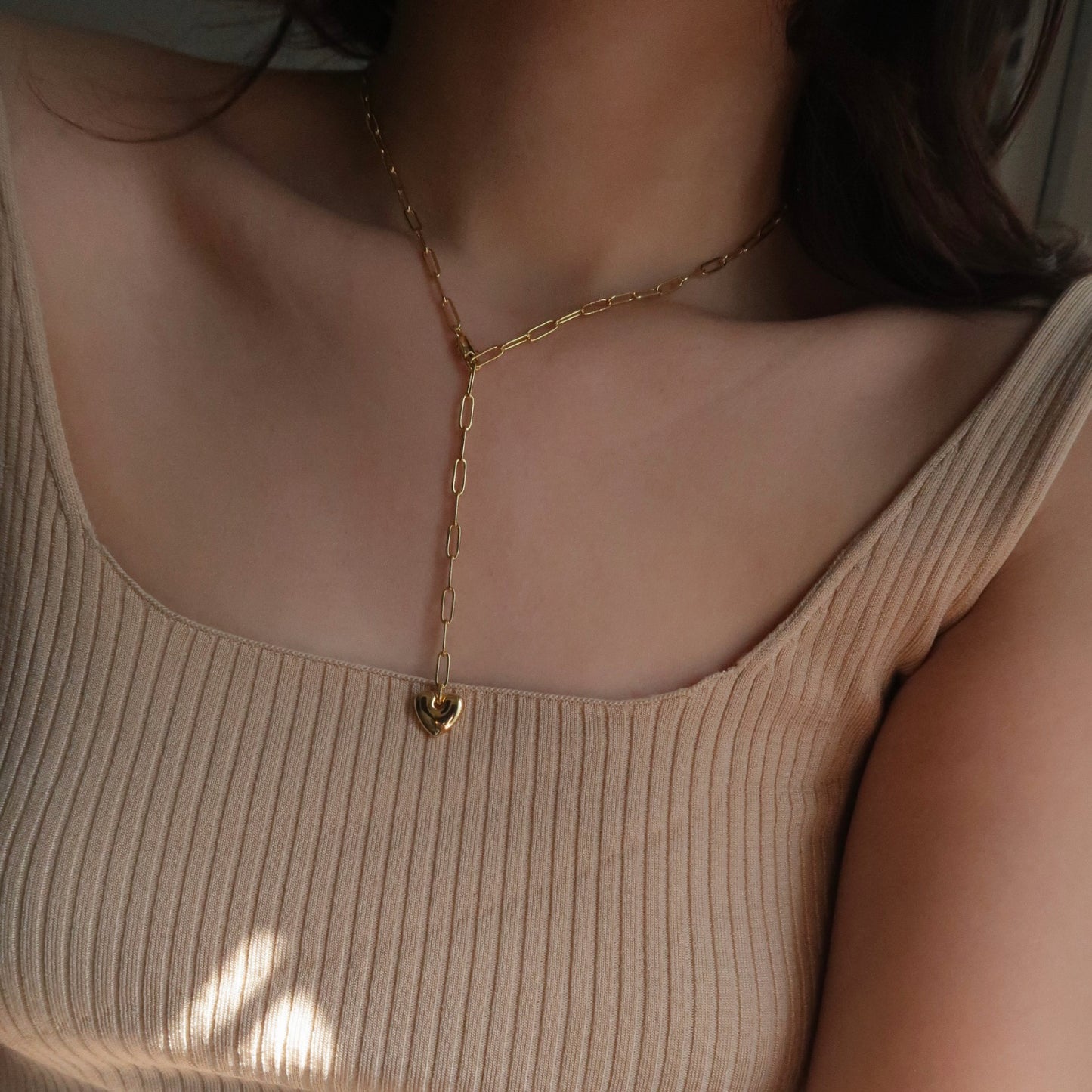 Handcraft Golden Heart Y-shape Necklace