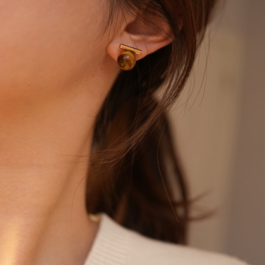 Balance Beam Tigerite Stone Earrings