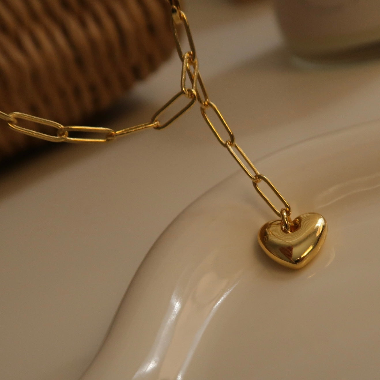 Handcraft Golden Heart Y-shape Necklace