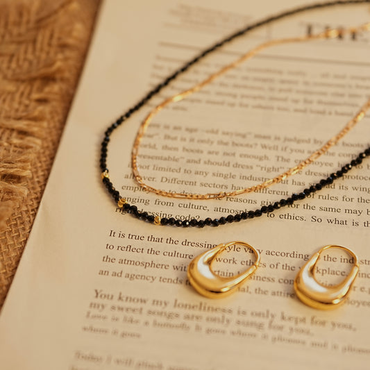 Black Spinel Gem Gold Beads Necklace