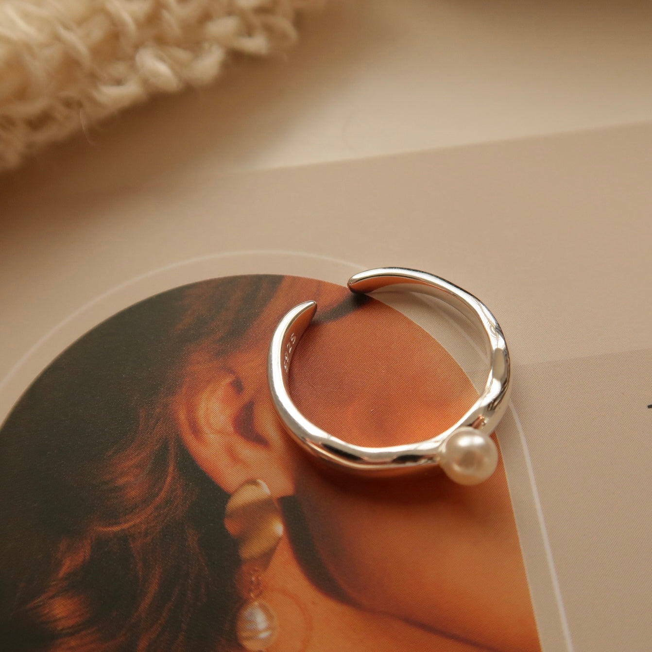 Classic Silver Shell Pearl Open Ring No.1