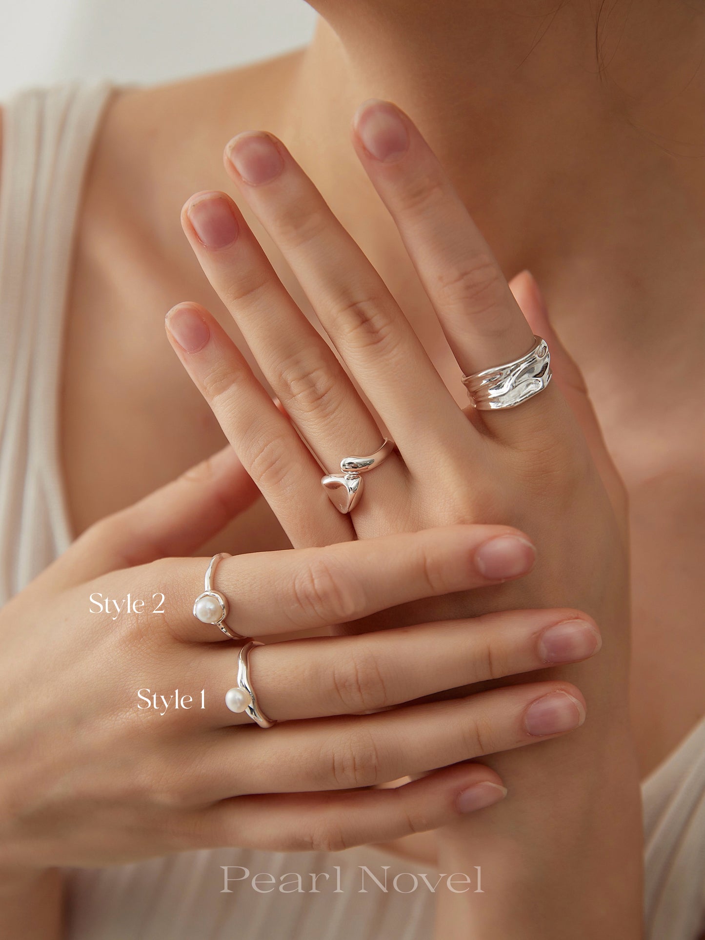 Classic Silver Shell Pearl Open Ring No.1