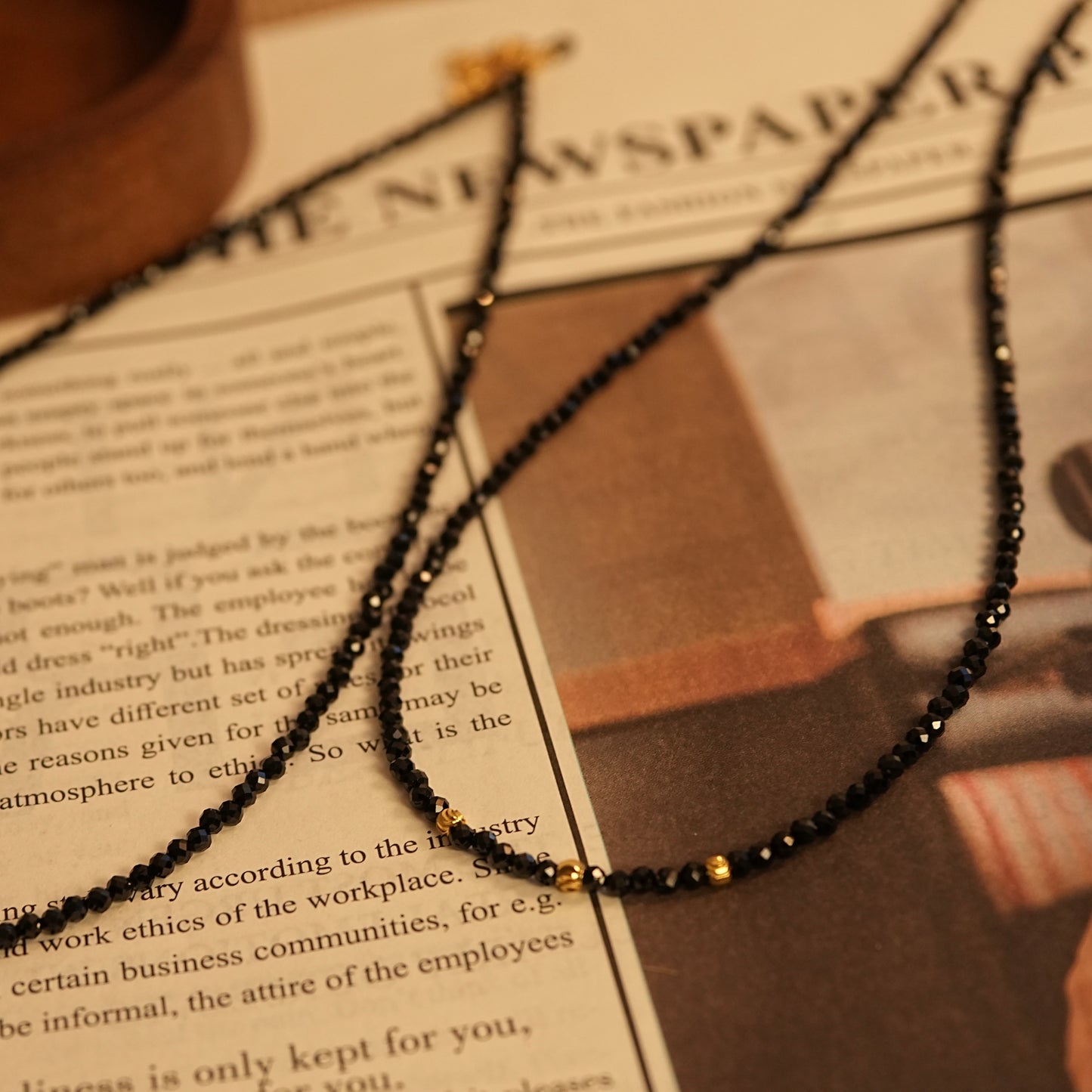 Black Spinel Gem Gold Beads Necklace