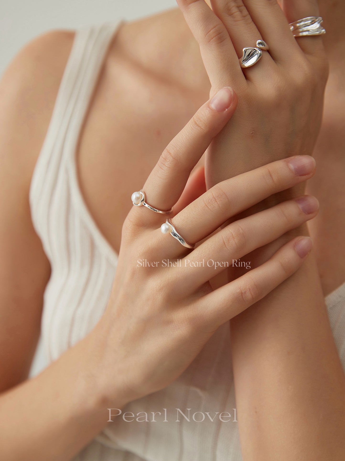 Classic Silver Shell Pearl Open Ring No.1