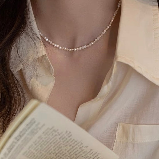 ‘Broken Silver’ Shining Natural Baroque Pearl Necklace