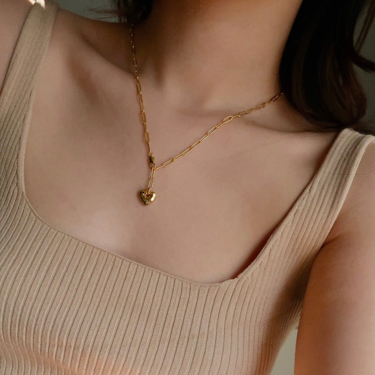 Handcraft Golden Heart Y-shape Necklace