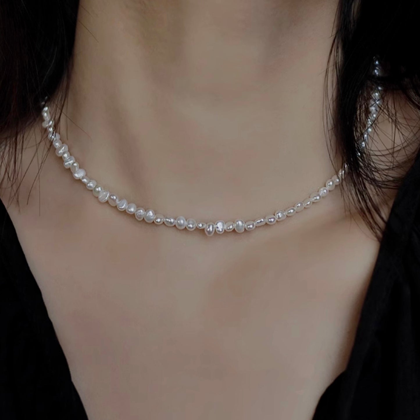 ‘Broken Silver’ Shining Natural Baroque Pearl Necklace