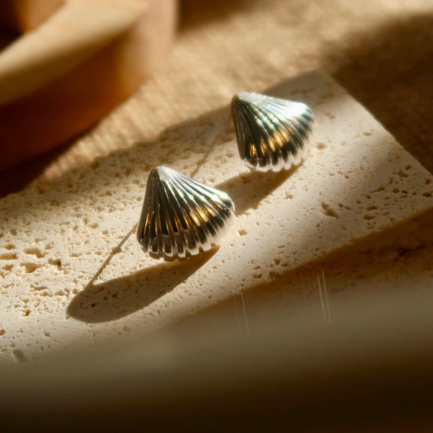 Tidal Echo Silver Shell Earrings