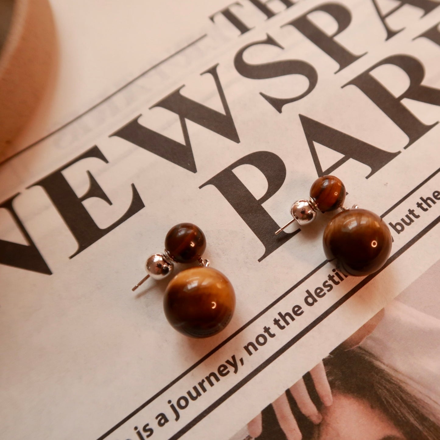 French-style Natural Tigerite Orb Earrings