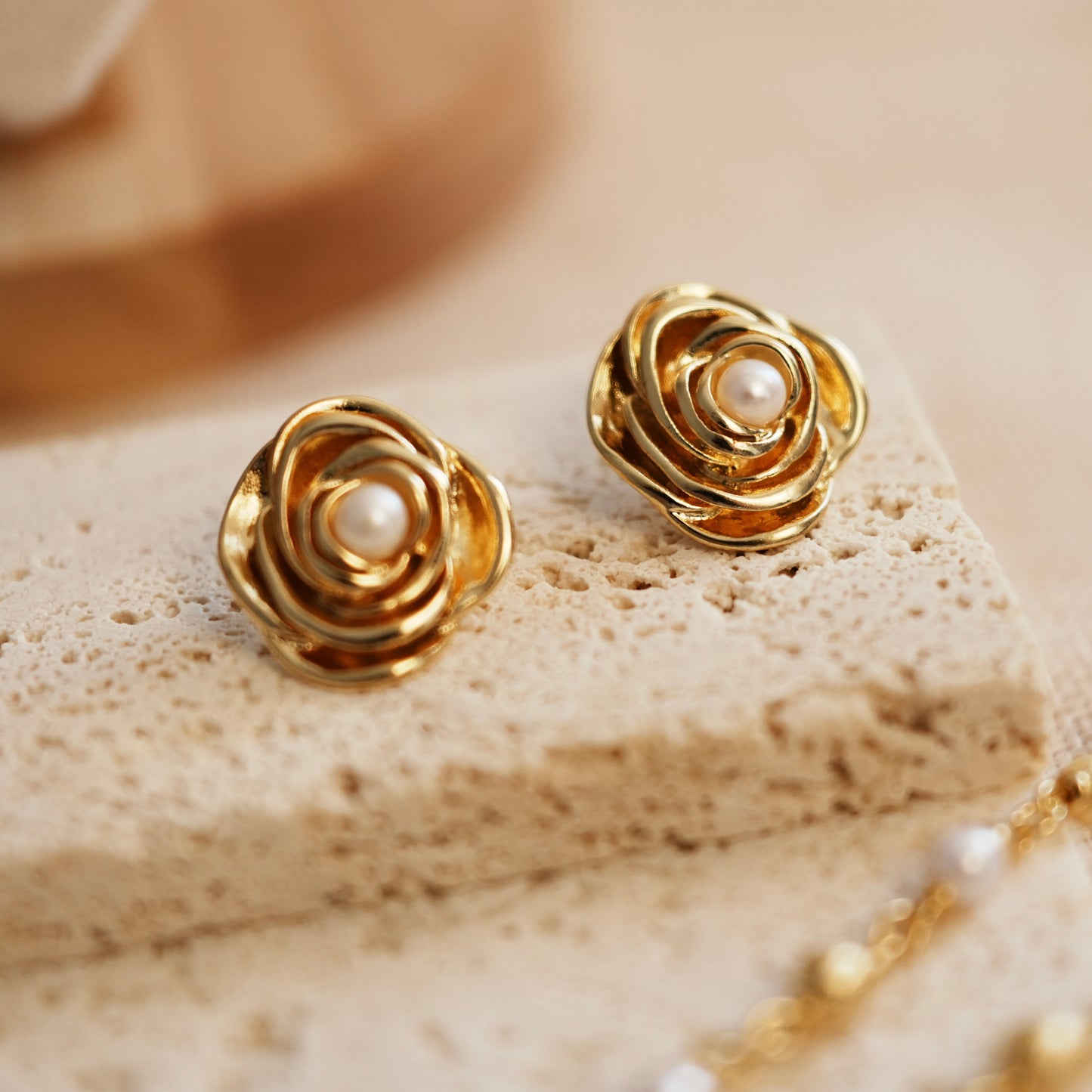 Rosy Blossom Golden Earrings