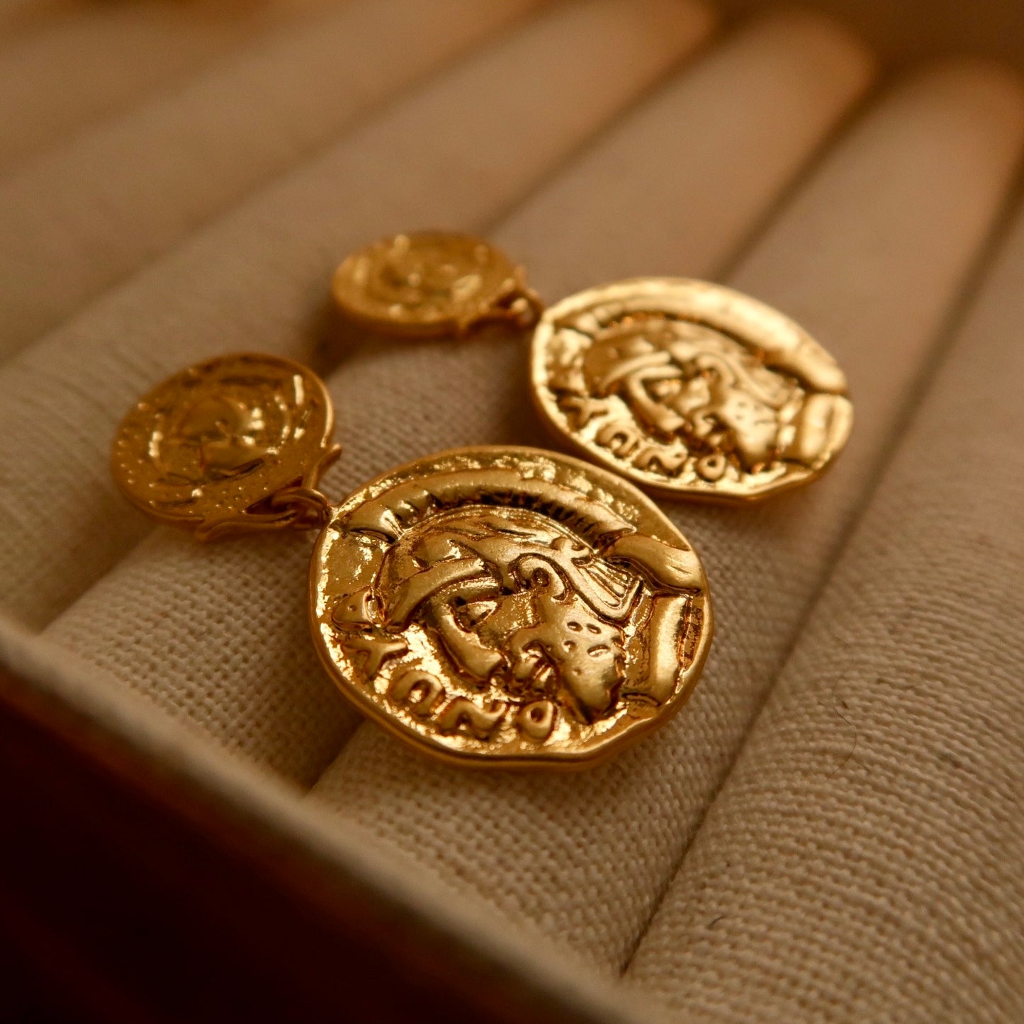 Vintage Carved Coin Earrings