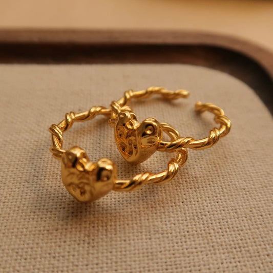 Golden Heart Wavy Open Ring