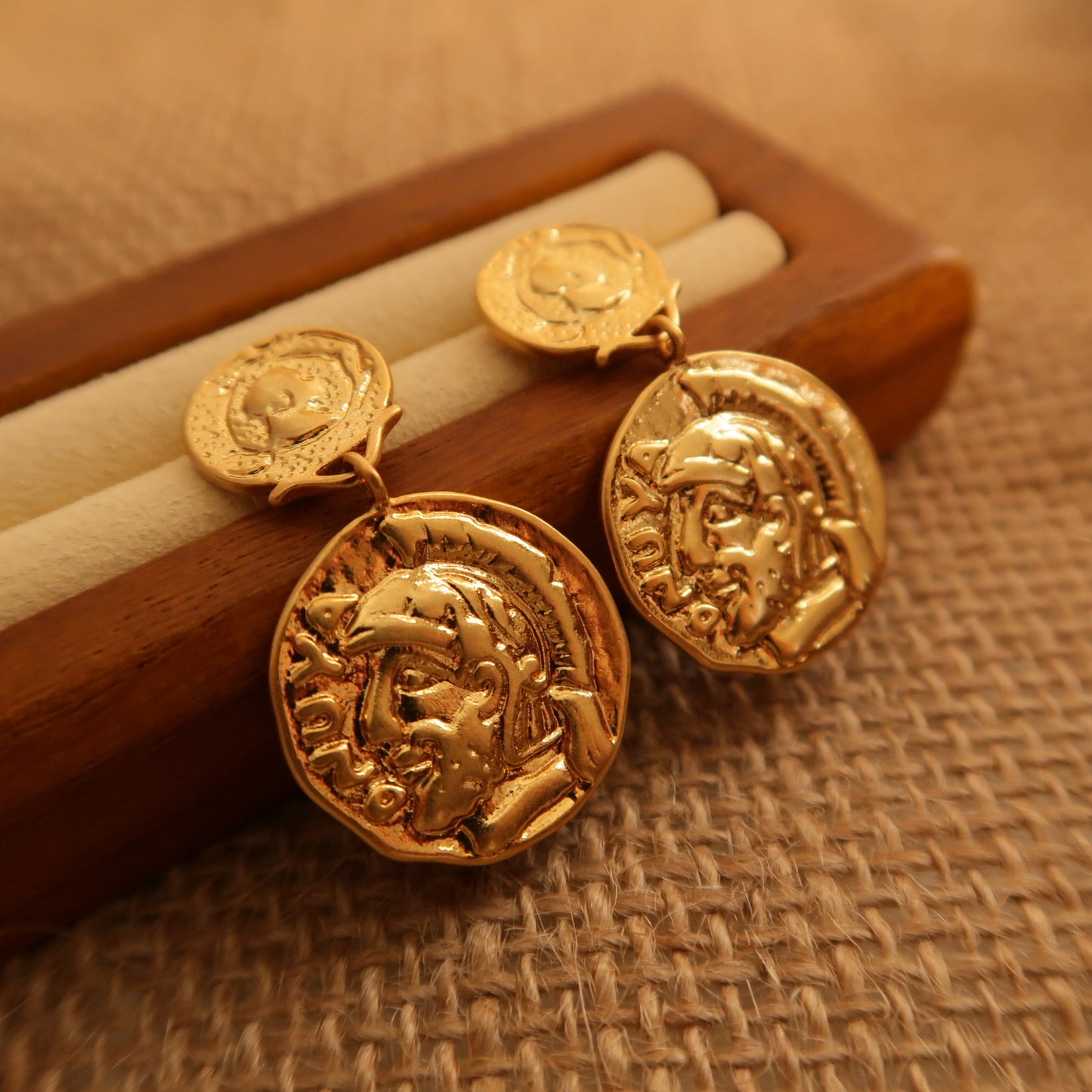 Vintage Carved Coin Earrings