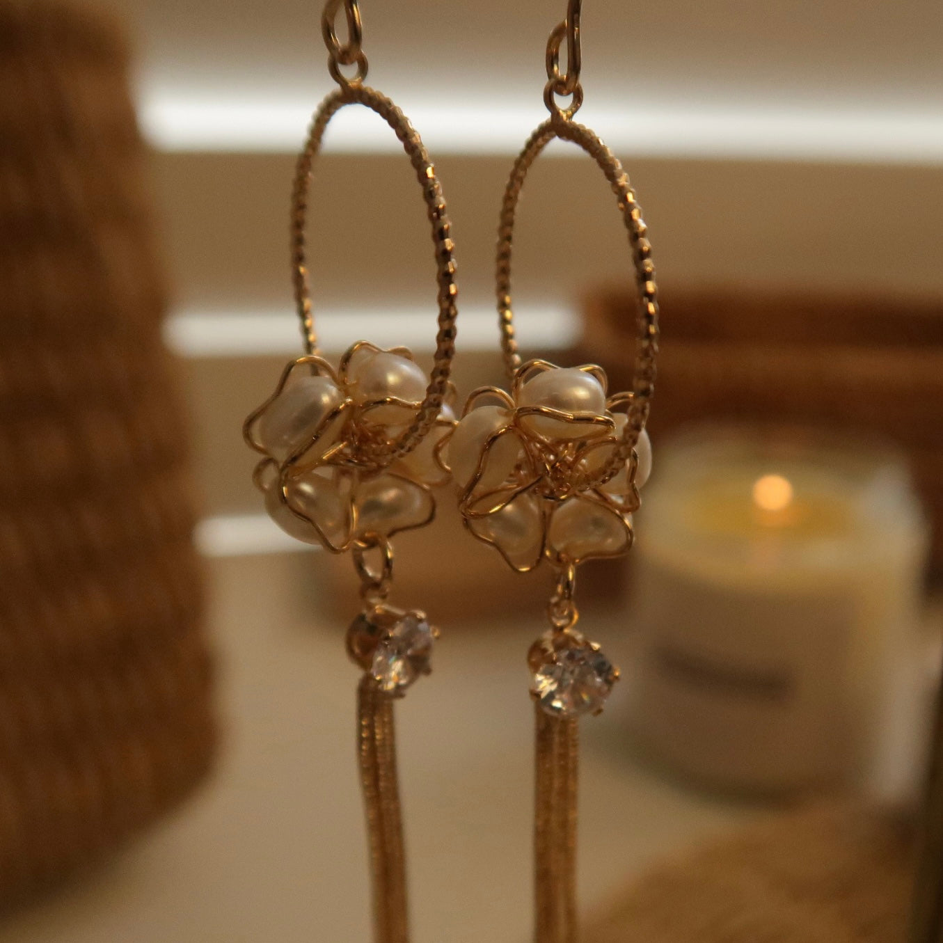 Luminescent Garden Tassel Pearl Earrings