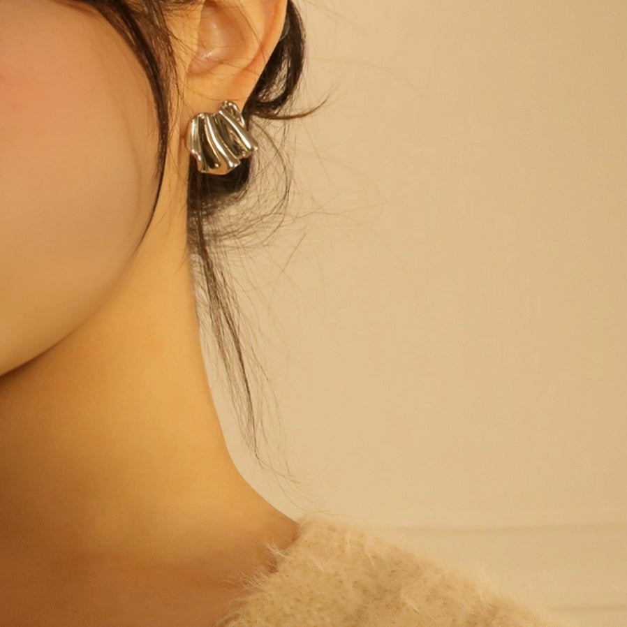 Silver Ripple Fan Ear Studs