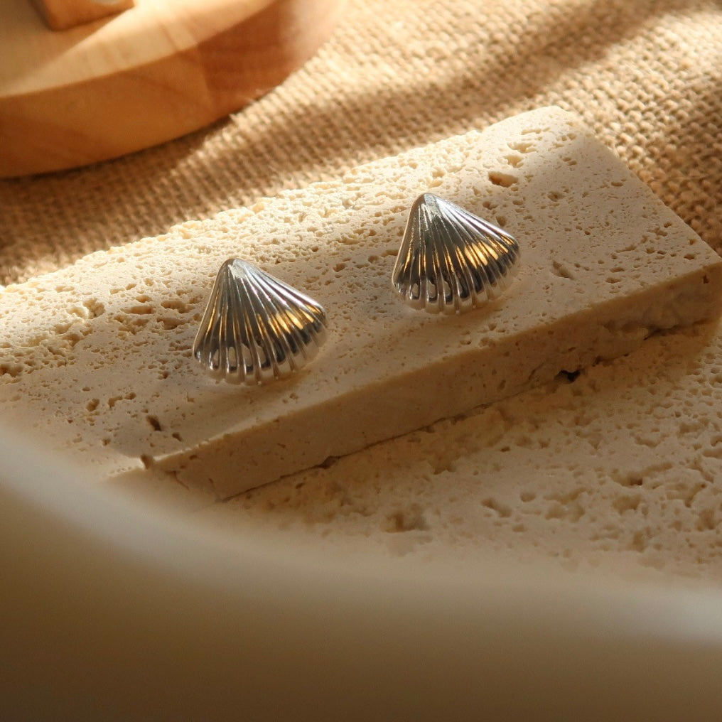 Tidal Echo Silver Shell Earrings