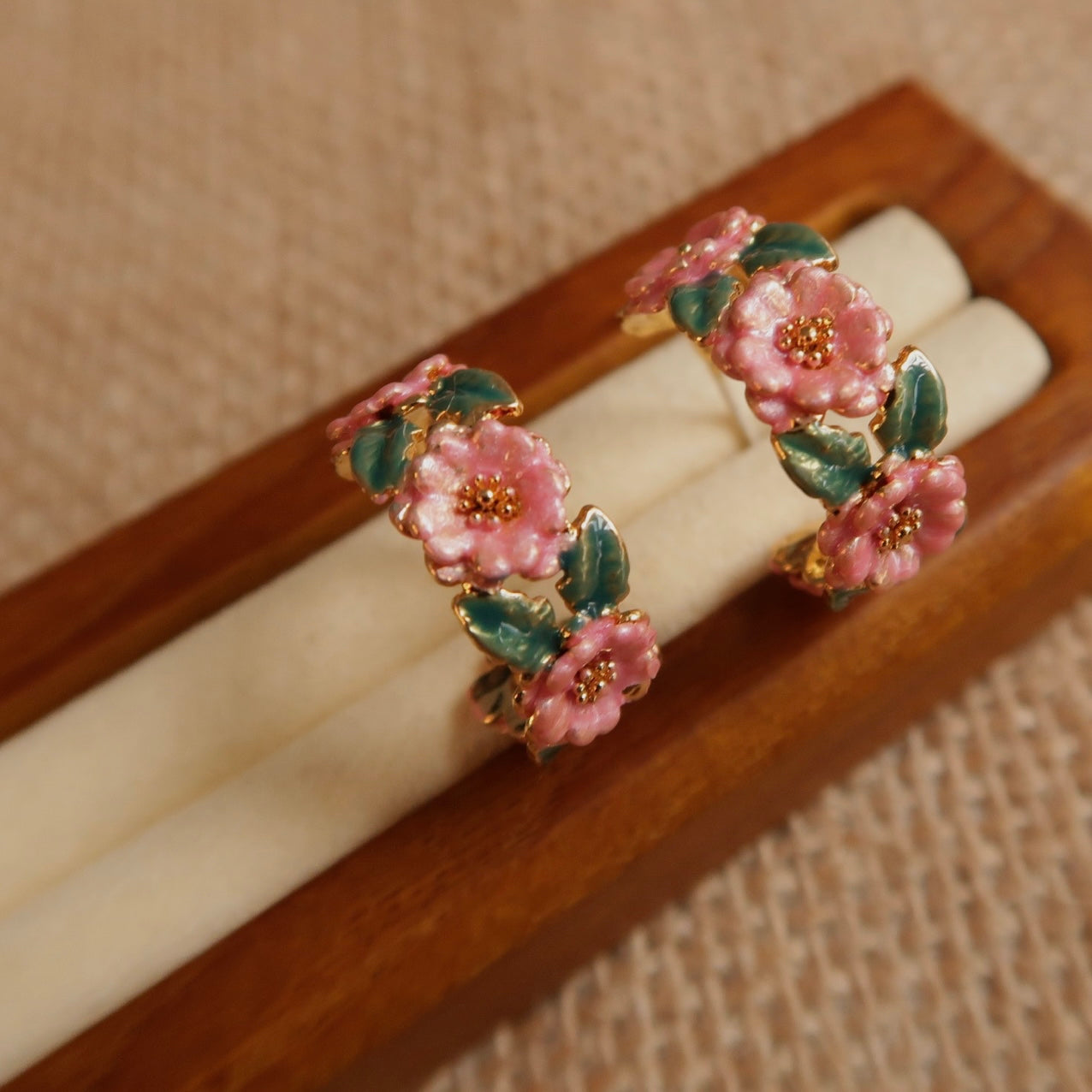 ‘Story of Autumn’ Flower Enamel Glazed Ear Loops