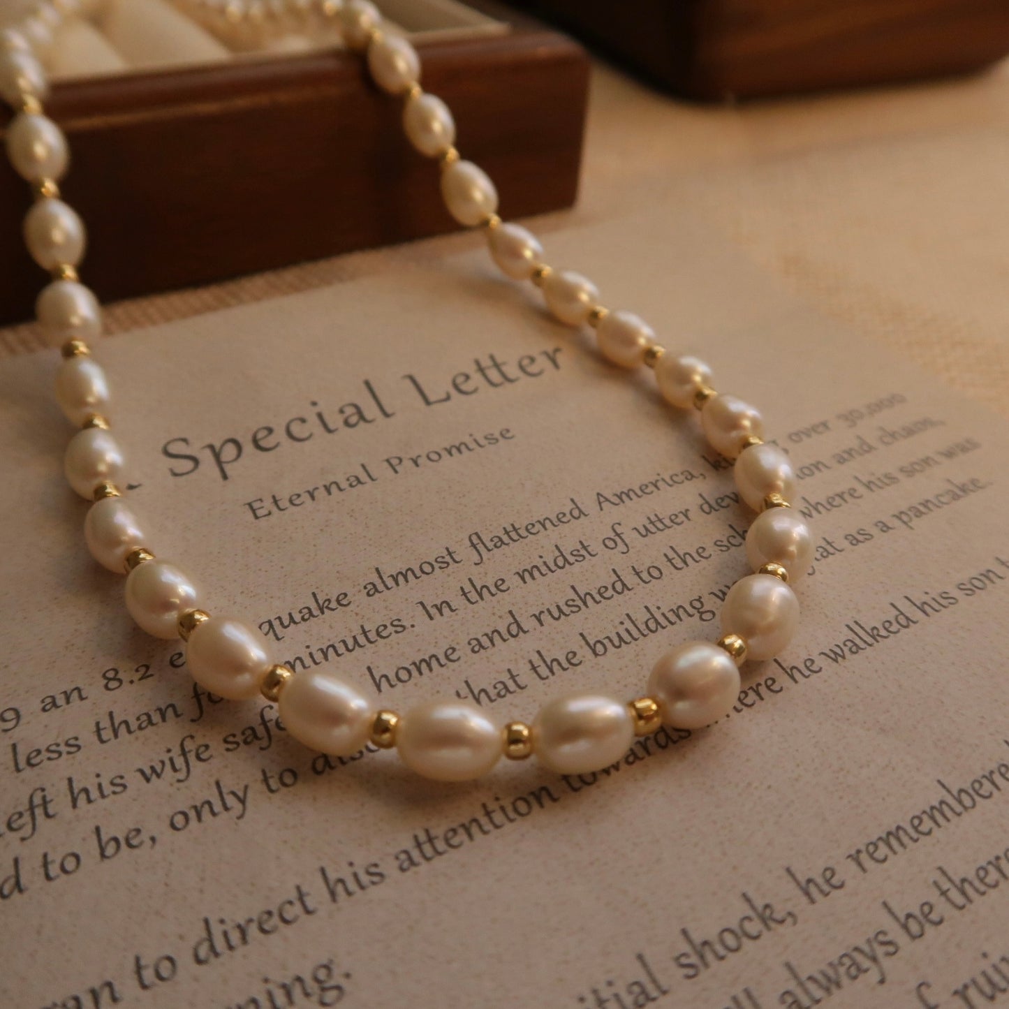 Eternal Love Golden Bead Natural Pearl Necklace