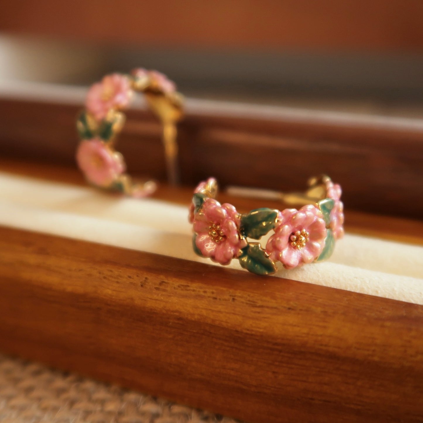 ‘Story of Autumn’ Flower Enamel Glazed Ear Loops