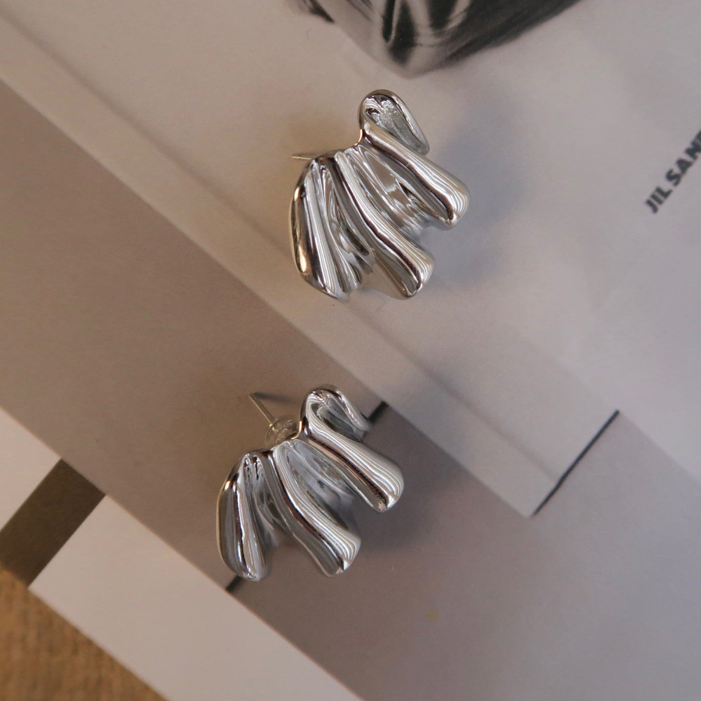 Silver Ripple Fan Ear Studs