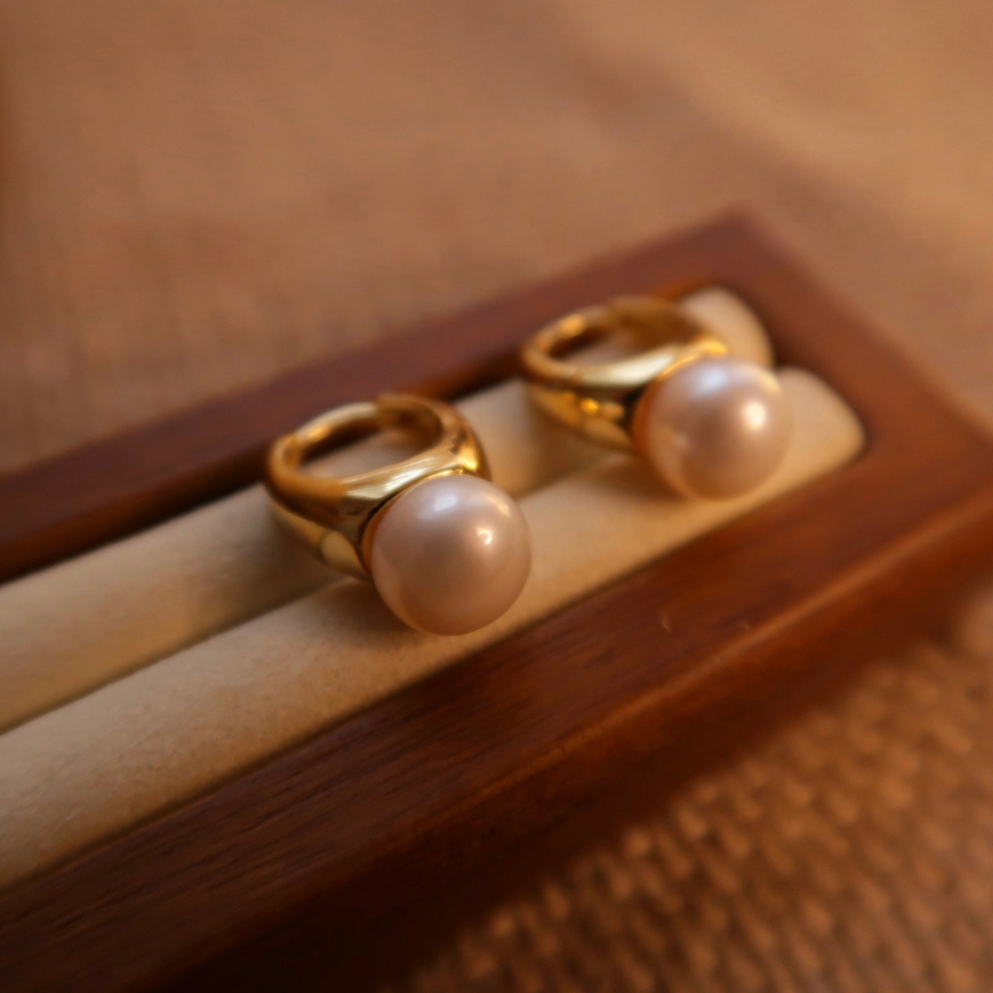 Natural Button Pearl Ear Hoops