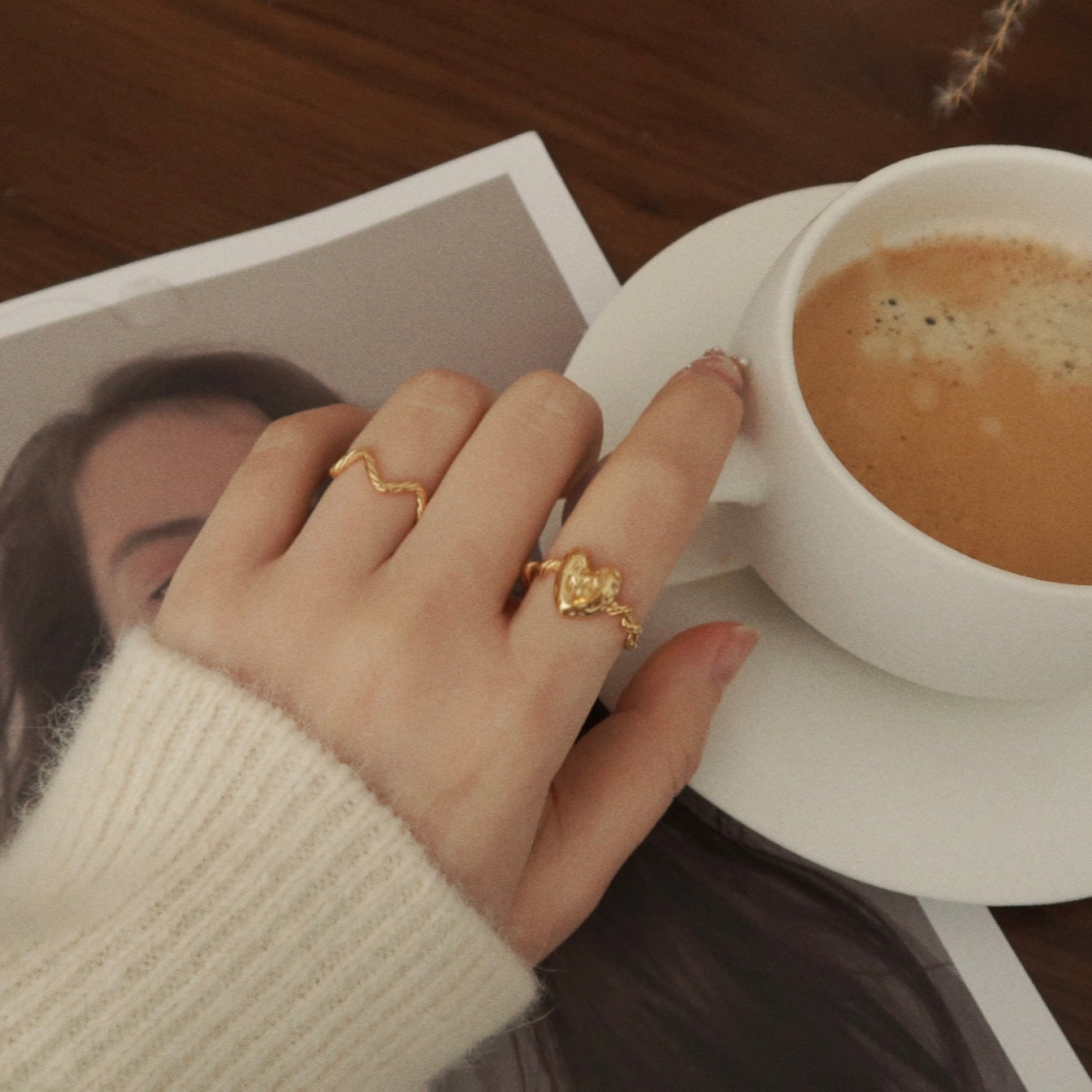 Golden Heart Wavy Open Ring