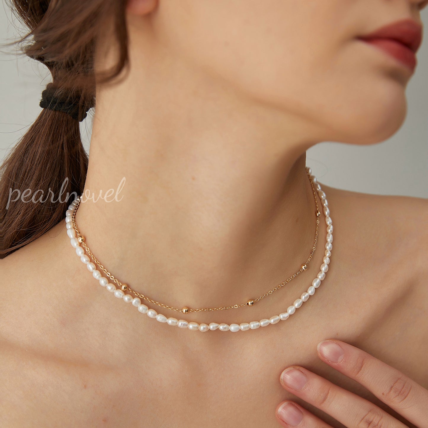 Layered Natural Pearl OT Lock Necklace