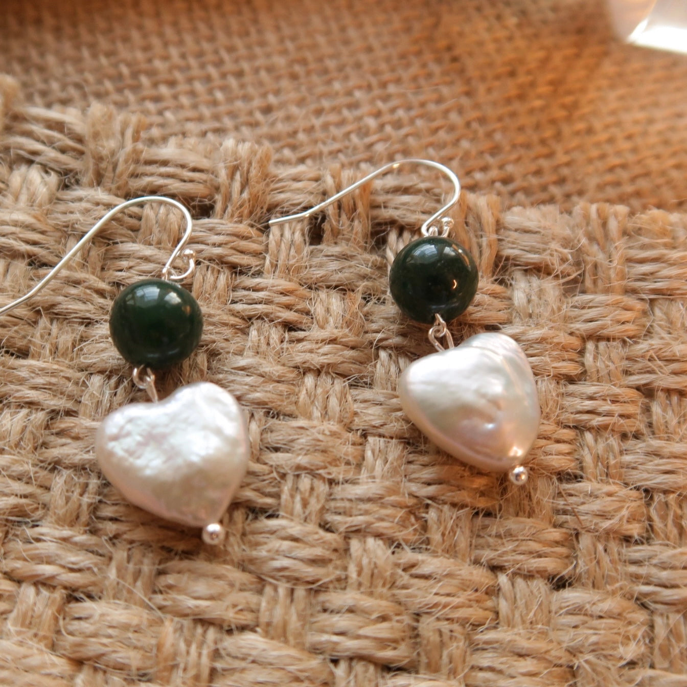 [Limited Edition] Green Agate Natural Baroque Heart-shape Ear Drops