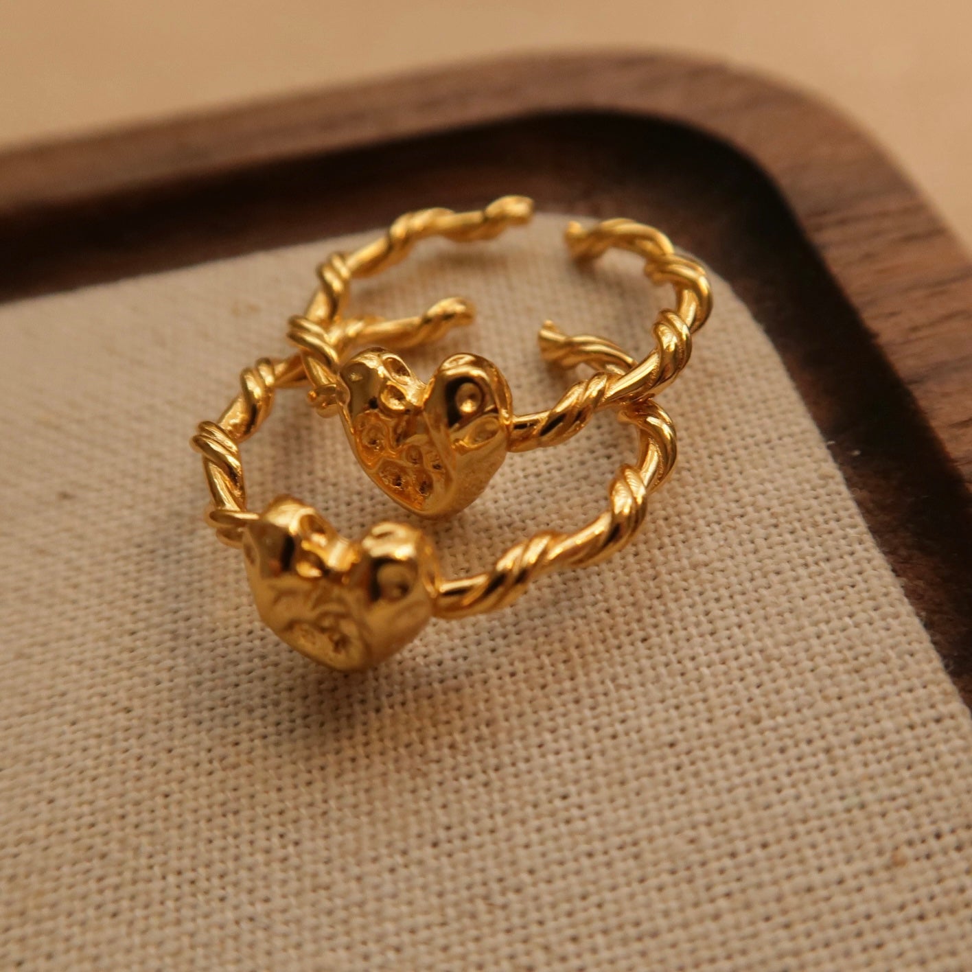 Golden Heart Wavy Open Ring