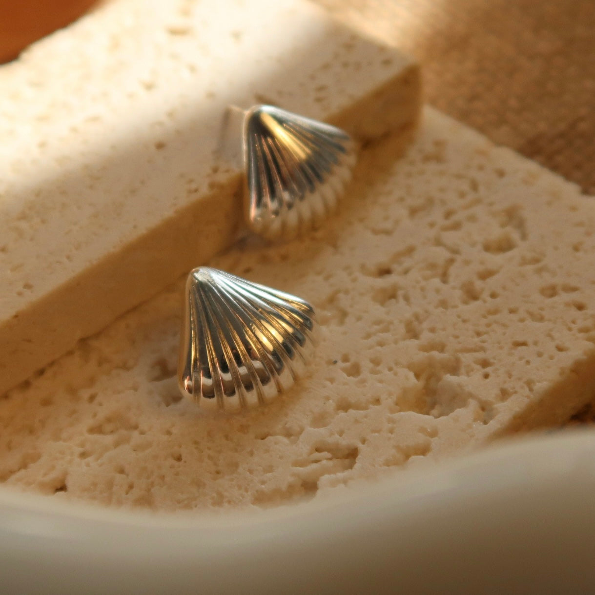 Tidal Echo Silver Shell Earrings