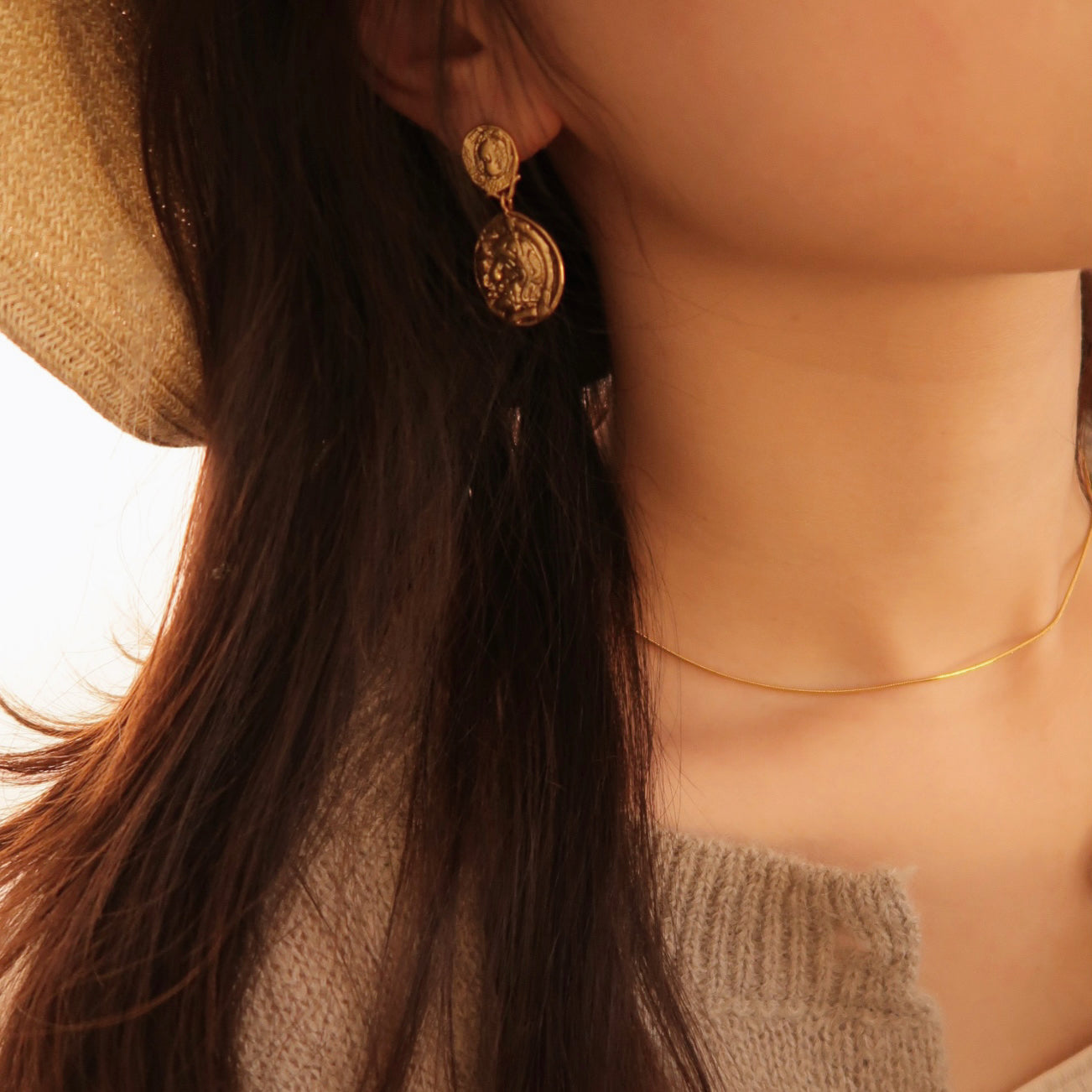 Vintage Carved Coin Earrings