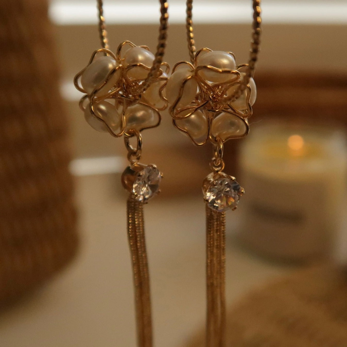 Luminescent Garden Tassel Pearl Earrings