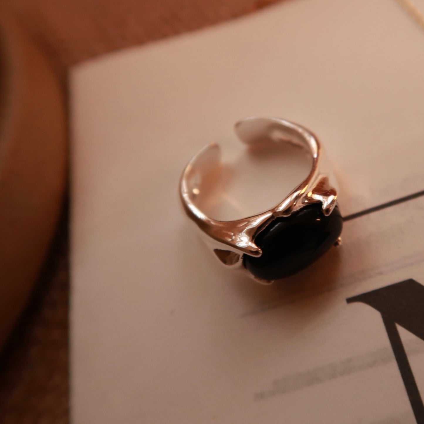 Midnight Grace Black Agate Silver Ring