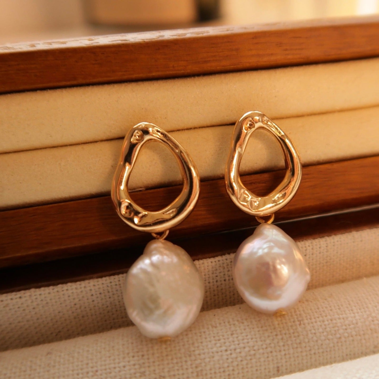 Irregular Oval Baroque Ear Drops