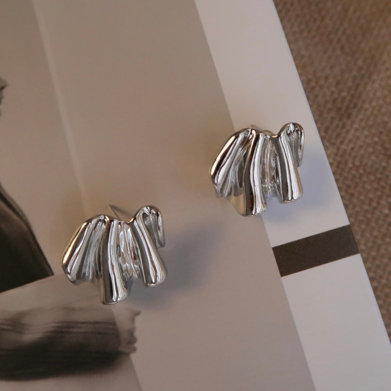 Silver Ripple Fan Ear Studs