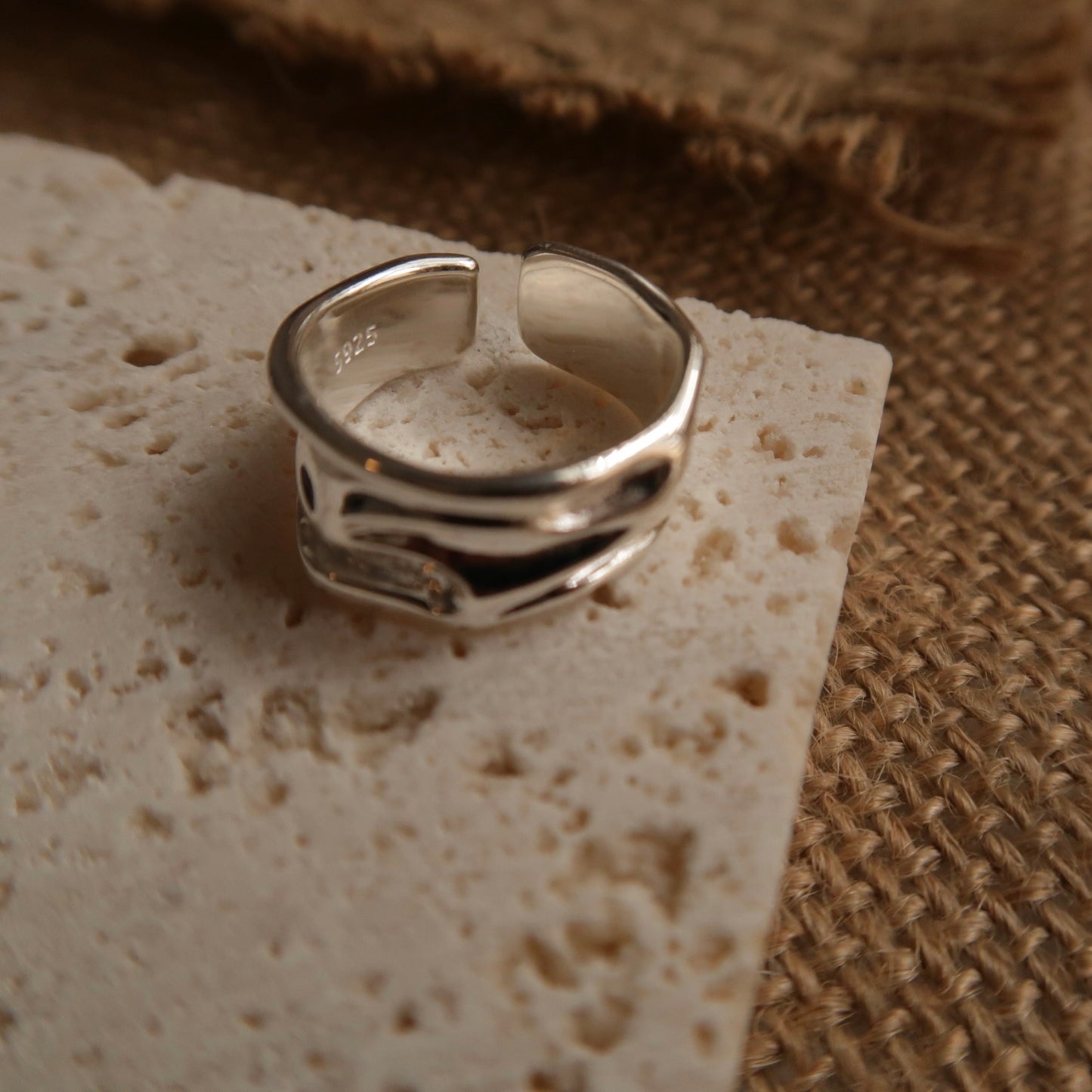 Silver Pleats Stream Ring