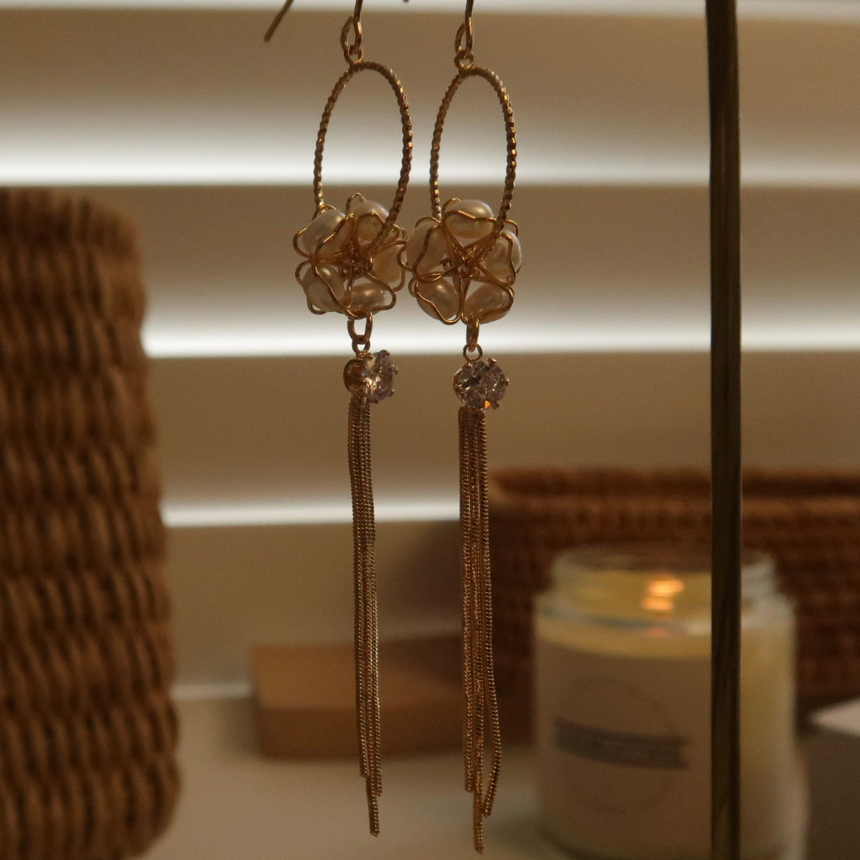 Luminescent Garden Tassel Pearl Earrings