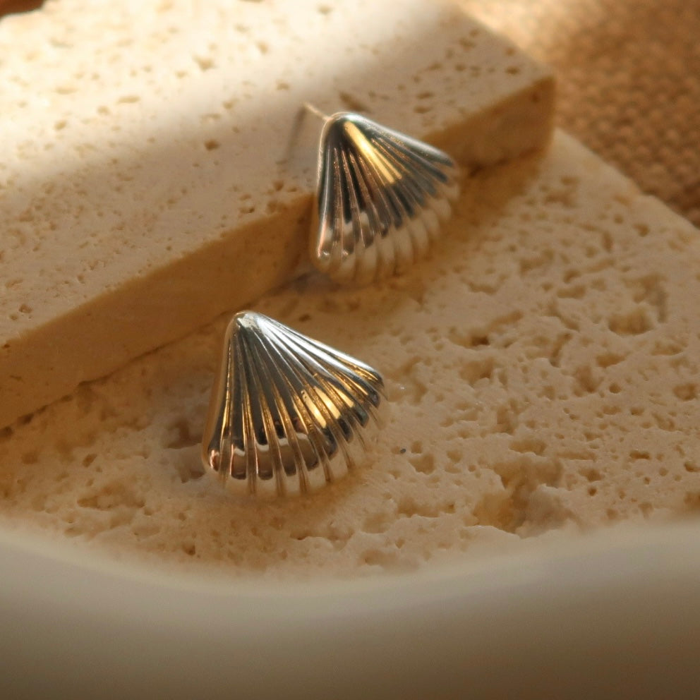 Tidal Echo Silver Shell Earrings