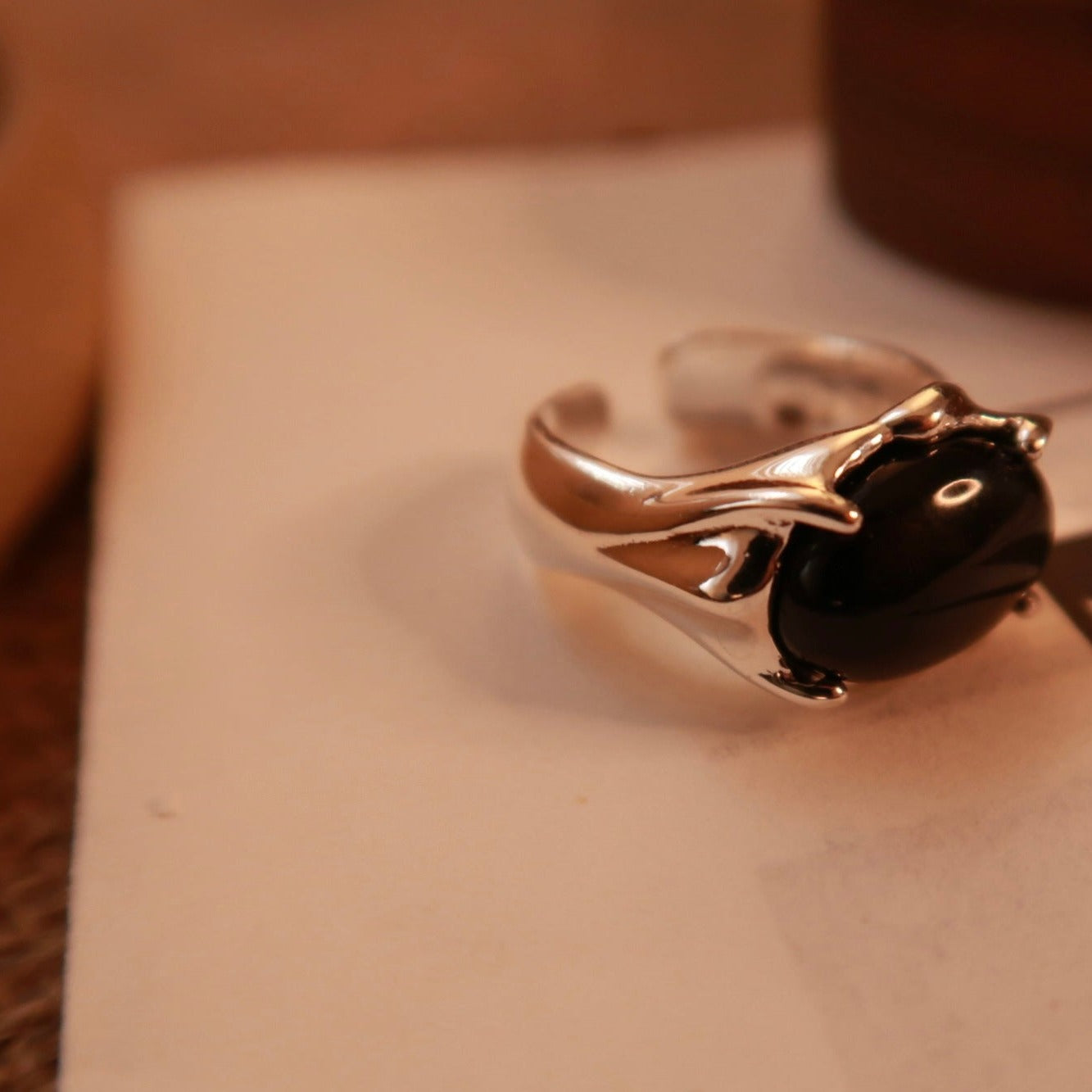 Midnight Grace Black Agate Silver Ring