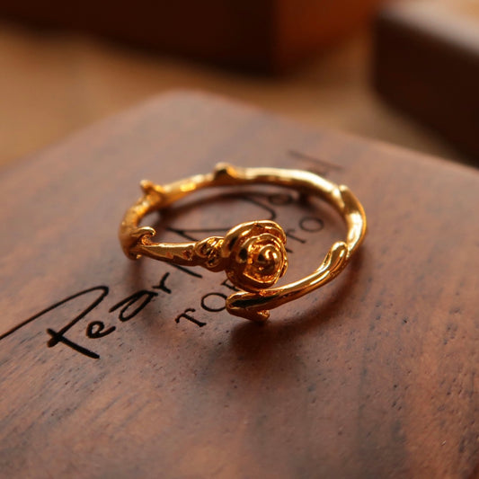 Golden Thorned Rose Vine Open Ring