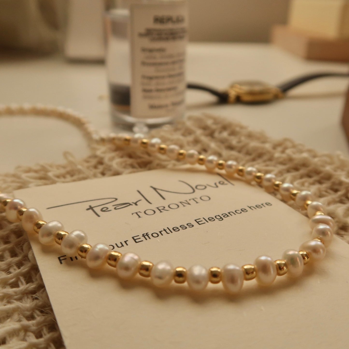 Golden Bead Natural Pearl Necklace