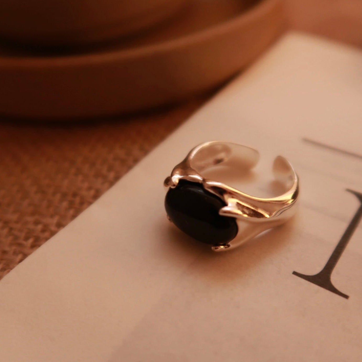 Midnight Grace Black Agate Silver Ring