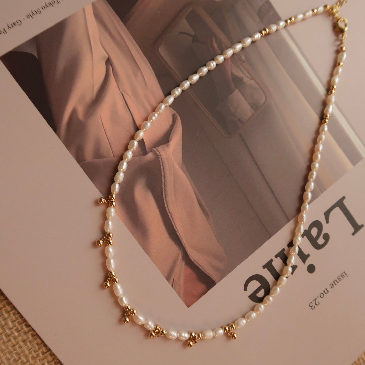 Natural Pearl Gold Bead Necklace