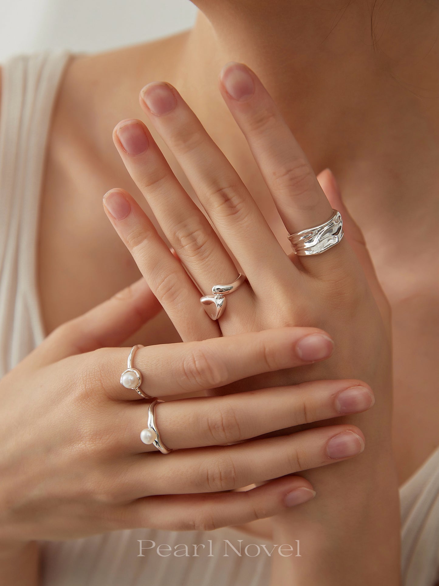 Silver Pleats Stream Ring