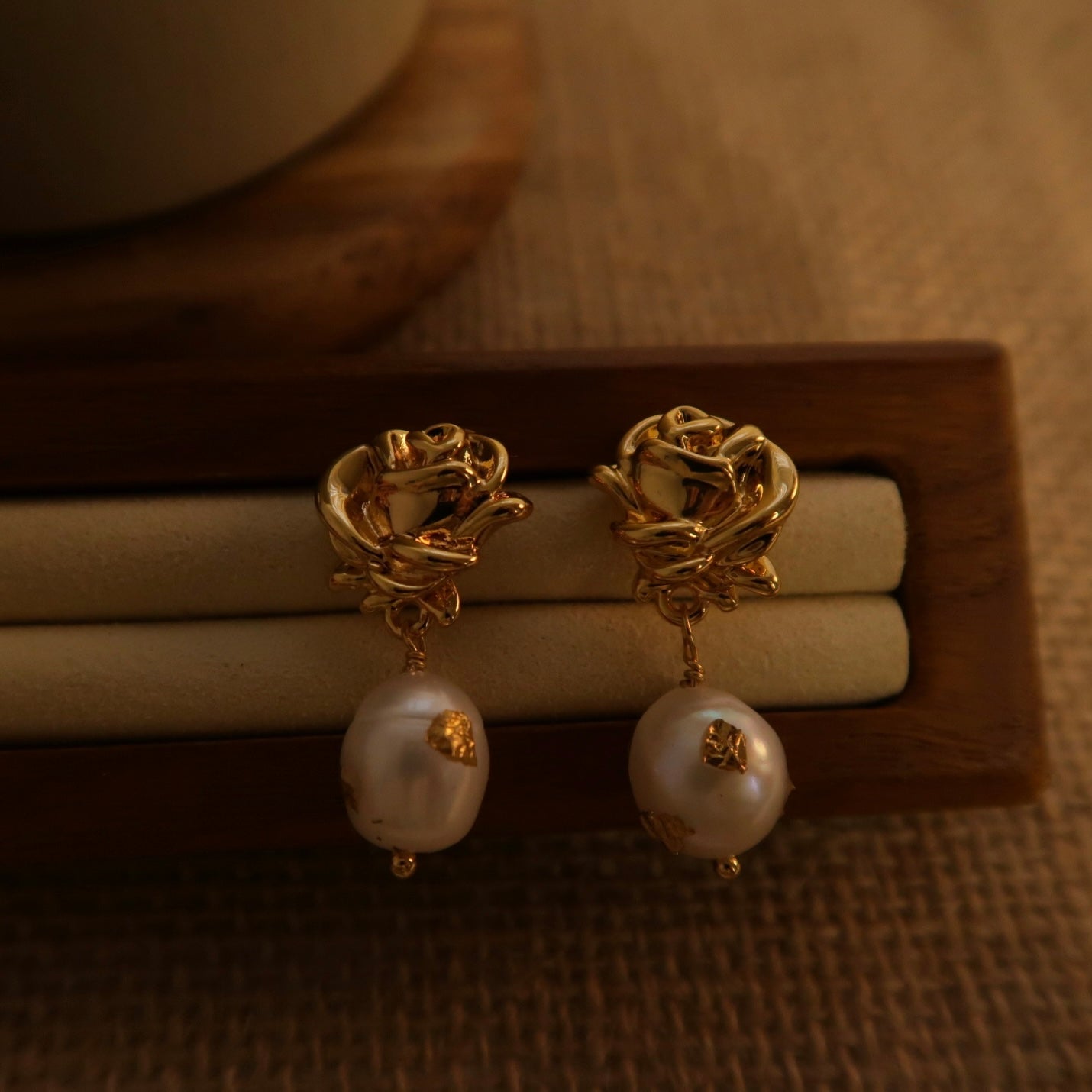 Golden Rose Natural Baroque Pearl Ear Drops