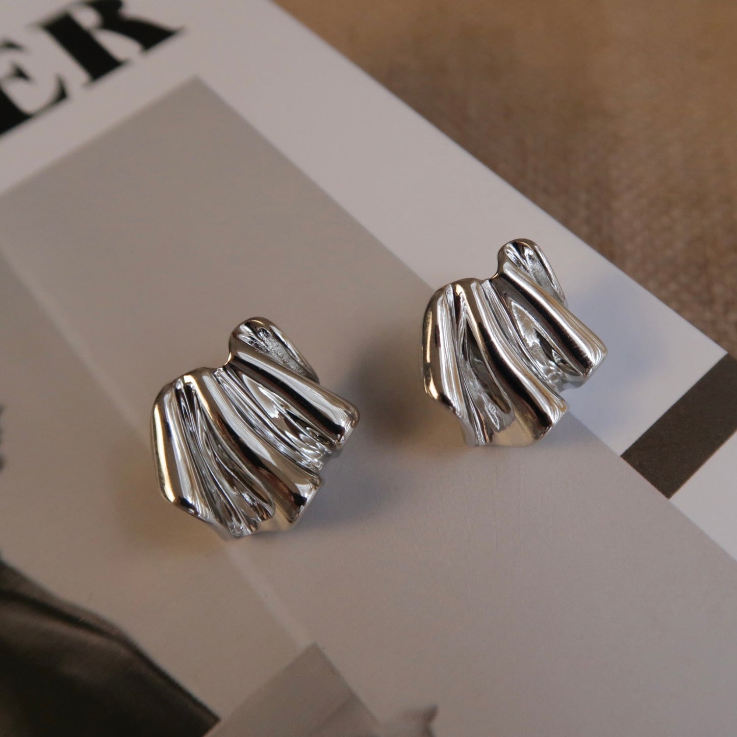 Silver Ripple Fan Ear Studs