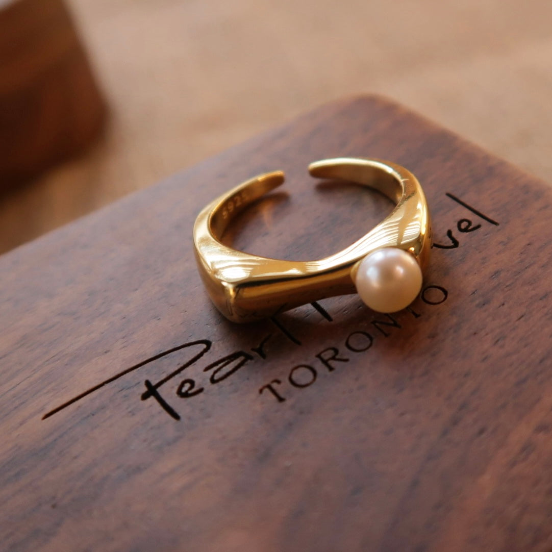 Golden Square Natural Pearl Ring