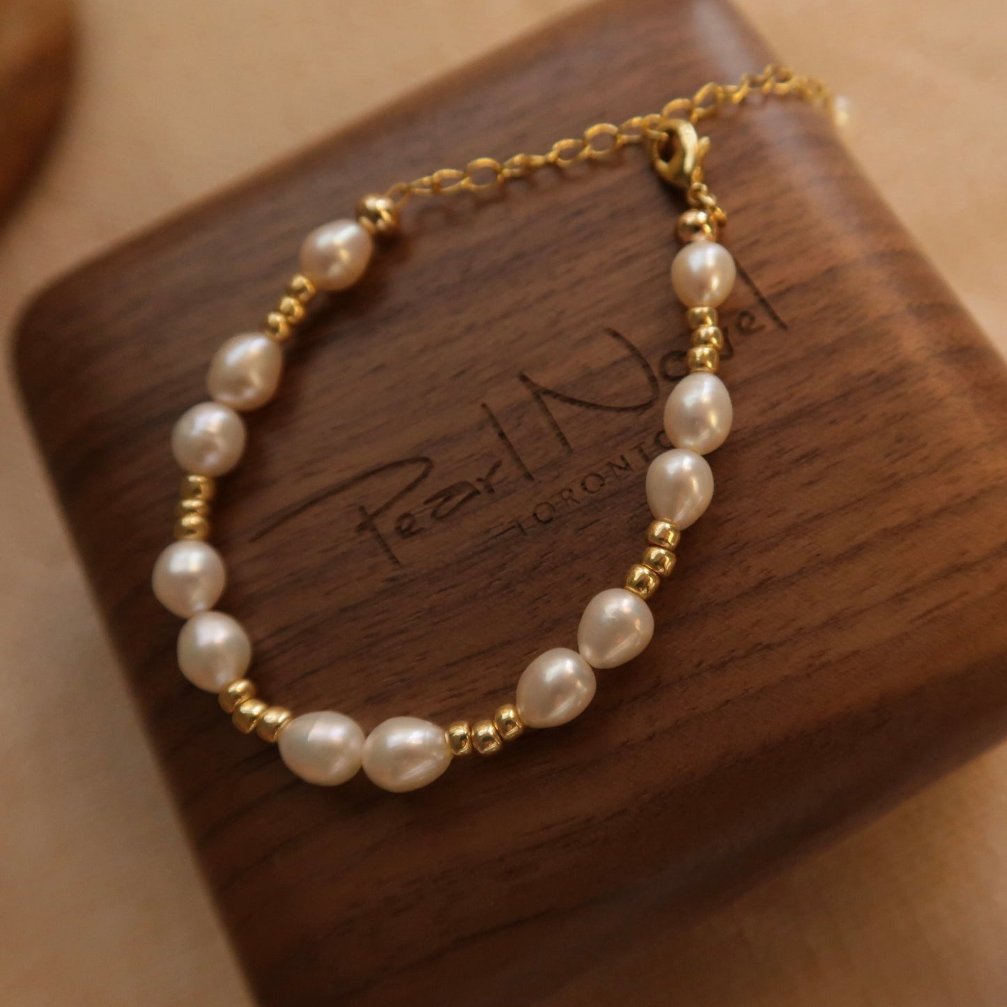 Eternal Love Golden Bead Natural Pearl Bracelet