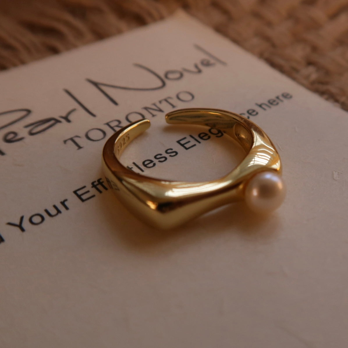 Golden Square Natural Pearl Ring